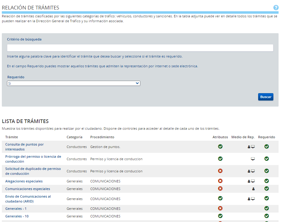 Captura de la página de consulta de relación de trámites